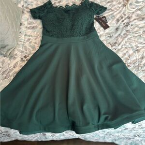 City Studio Green Lace Mini Dress